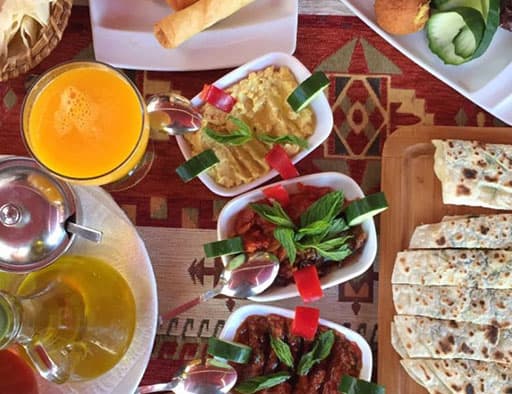 A table of Turkish mezes and starters