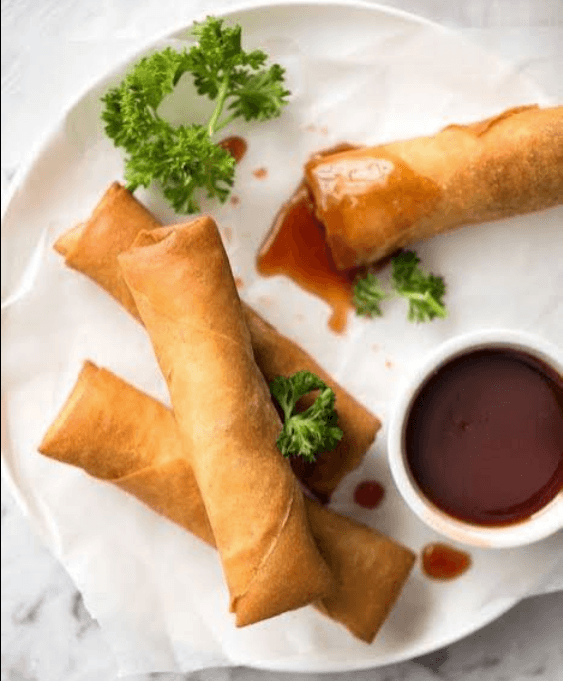Crispy spring rolls on a plate