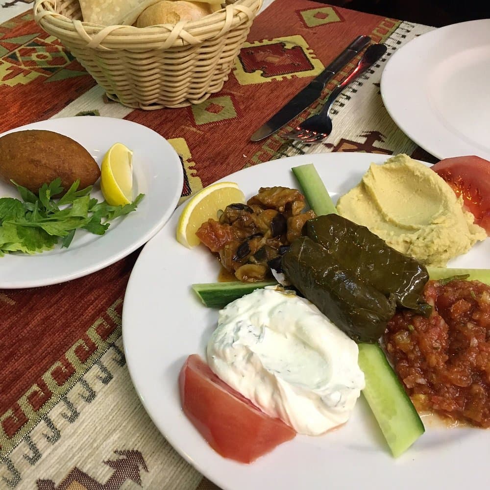 Selection of Turkish Ottoman mezes served on a table