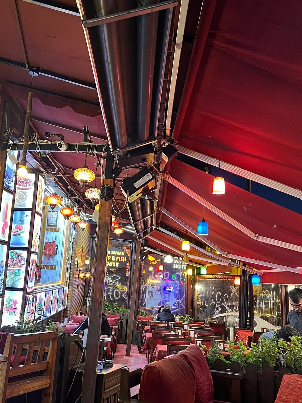Elegant Turkish restaurant interior with warm lighting