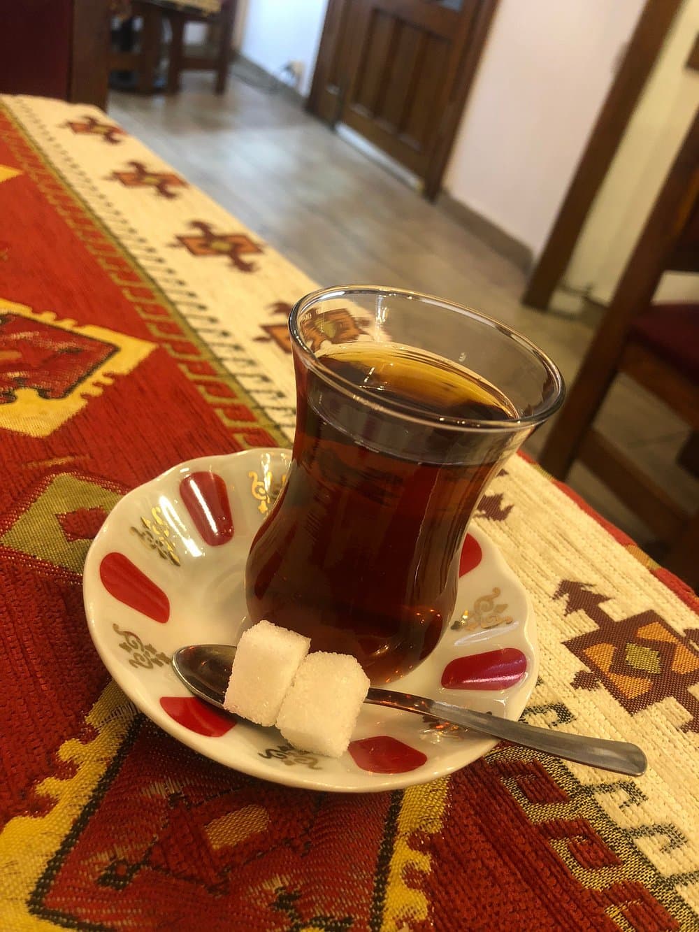 Traditional Turkish tea served on an elegant restaurant table